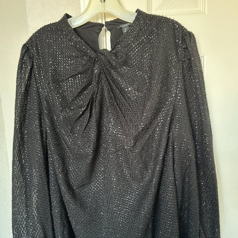 Ann Taylor Factory Elegant Long Sleeve Lined Blouse - Black Glitter - XL